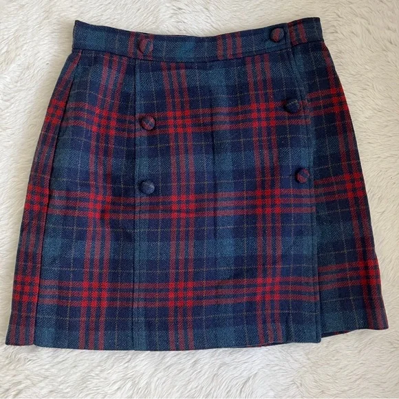 VINTAGE (1996) GAP Blue and Red Plaid Wool Mini Skirt - Picture 1 of 9